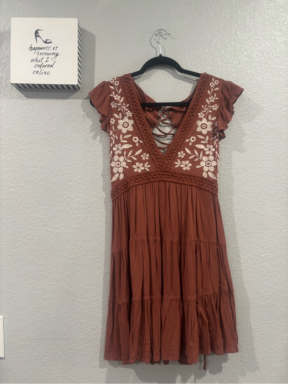 miami Rust/Brown Floral Lace-Up Mini Dress